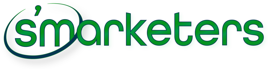 Green and dark blue company logo saying Smarketers